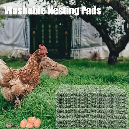 8 Pcs Chicken Nesting Pads, Washable Nesting Box Liners for Chicken Coop, Reusable Plastic Nest Box Pads with 4 Pcs Fake Wooden Eggs, Chicken Laying Mats, 12×12×0.8 inch - color: Green x 8