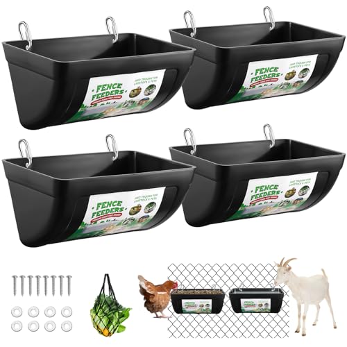 4 Pack Goat Feeders Hanging, 4.5 Quart Black Chicken Feeder, Rabbit Feeders | Feed Buckets for Horses with Clips Hanging Fence Feeders, Duck Feeder, Chicken Water Feeder, Poultry Feeding Trough - color: black
