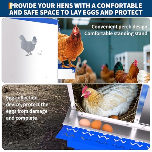6 Compartment Galvanized Metal Chicken Nesting Box with Support Legs, Easy Install & Clean Roll Out Egg Laying Boxes for Backyard Chicken Coop, Anti-Rust Egg Protection Nest - color: Blue, size: 6 holes with legs