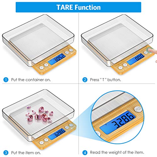 AMIR Digital Kitchen Scale, 500g Mini Pocket Jewelry Scale, Cooking Digital Food Scale with Back-Lit LCD Display, 2 Trays, 6 Units (Battery Included) - color: Yellow