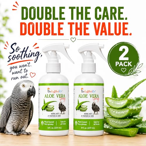 Aloe Vera Bird Spray for Parrots 2-Pack | Gentle Daily Support for Itchy Skin, Scratching, Dry Feathers & Feather Comfort | Fragrance Free & Safe if Preened | 8 oz Bottles - size: 8 Fl Oz (Pack of 2)