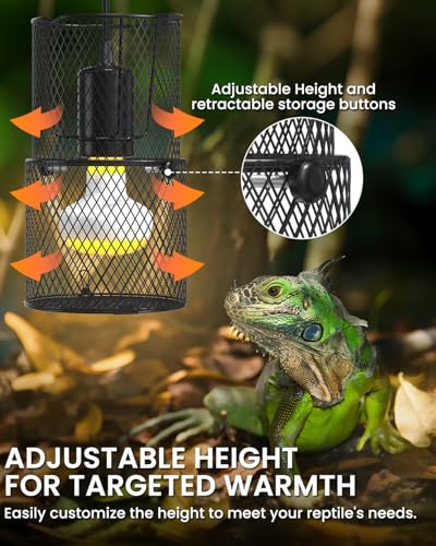 GlowUp Retractable Reptile Heat Lamp Lampshade Holder,150 Watt Ceramic Heat Emitter Guard with Anti-hot Bracket,ON/Off Switch for Chick,Lizard,Snake,Turtle,Plant (Bulb Not Included)