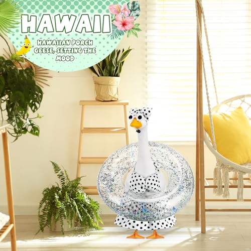 Bikini Porch Goose Outfits with Sunglasses and Swimming Tube for 23" Summer Goose Costume Garden Patio Statue Decor(Black Polka Dots) - style: Black Polka Dots
