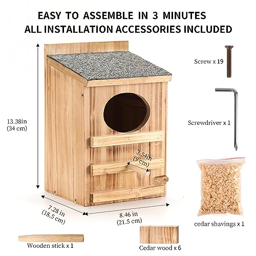 Owl Houses for Outdoors, Prebuilt Outdoor Nesting Box for Owls,Waterproof | Easy-clean access with asphalt roof, screws and wood shavings included, Ideal for Owls, Wildlife, Garden Decoration