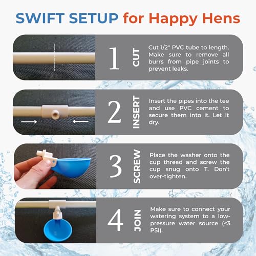Lil'Clucker Large Automatic Chicken Waterer Cups and 1/2" PVC Tees - Chicken Water Feeder - Suitable for Chicks, Duck, Goose, Turkey and Bunny - Poultry Water Feeder Kit (Blue, 5-Pack) - size: 5-Pack