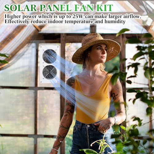 Rossesay 2 Sets 25W 12V Solar Powered Fan for Chicken Coop Waterproof Solar Panel Exhaust Fans USB Portable Metal Shell for Shed Greenhouse Outside Air Ventilation Pet Dog House