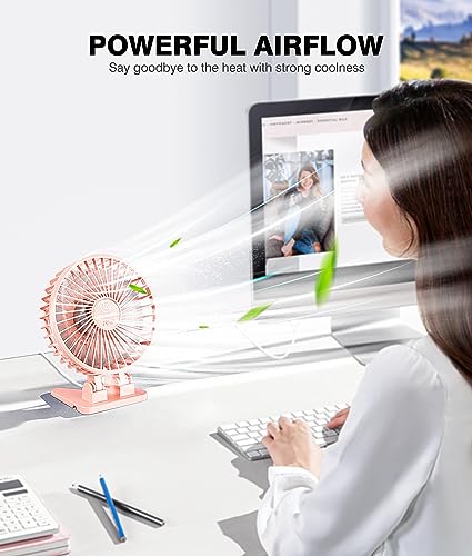 JZCreater USB Desk Fan, Portable Mini Fan, 3 Speeds Desktop Table Cooling, Plug in Power, Rotation Strong Wind, Quiet Personal Small Fan for Home Desktop Office Travel Bedroom, Pink - color: Pink Black