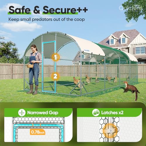 Quictent Essential Series 24x9ft Metal Chicken Coop Run w/Climbing Ladder | Walk-in Outdoor Poultry Cage with PVC Coated Chicken Wire, Hen Duck Rabbit Farm House, Waterproof Anti-UV Cover - size: 24x9ft