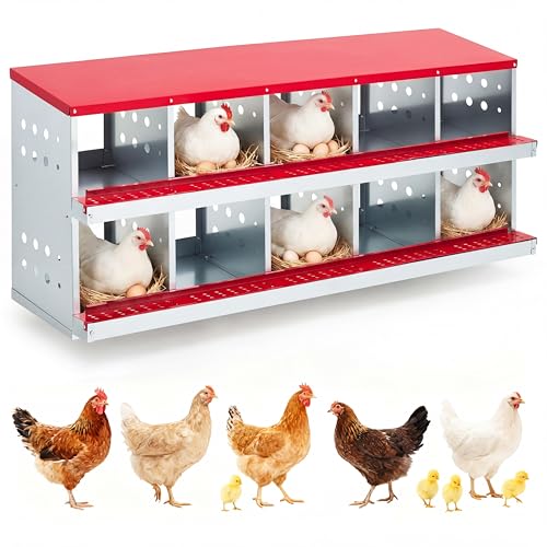 Chicken Nesting Box, 2-Tier 10 Compartments Metal Poultry Nest Box, Hen Laying Box, with Perch & Ventilation Holes, for Backyard Chicken Coops Home Poultry Raising - size: 63.0"L x 18.9"W x 28.0"H