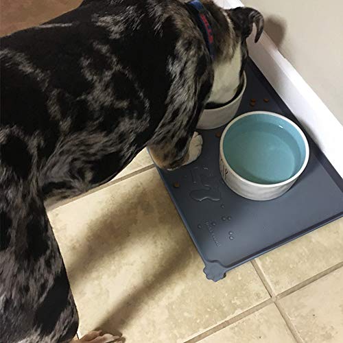 Hoki Found -Waterproof Pet Feeding Mats with High Lips - Multiple Size and Colors for Dogs, Cats & Others-G - color: Gray, size: 12"L x 19"W