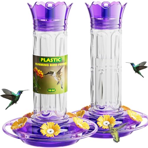 Birdream 2 Pack-20oz Hummingbird Feeders for Outdoors, Plastic Hummingbird Feeder with 5 Bee Guard Feeding Ports & Cleaning Brush, Leak Proof, Built-in Ant Moat, Purple - color: Purple, size: 2 Pack