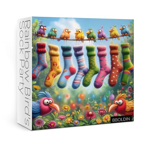 Colorful Birds Garden Puzzles for Adults 1000 Pieces, Flower Nature Jigsaw Puzzles, Cute Scene Art Puzzles - color: Rainbow Bird's Sock Party