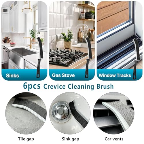 Crevice Cleaning Brush - Grout Scrub Brush, House Cleaning Supplies, Gap Cleaning Tools, Home Essentials, Gifts for Women Men, Hard Bristle Crevice Cleaner Brush for Household Use, Bathroom(11Pcs) - color: Black