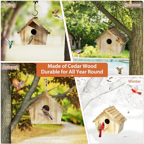 Auslar Bird Houses for Outside, Hanging Wooden Bluebird House for Outdoors | Birdhouses for Bluebird Cardinal Finch Wren Swallow, 1.57" Hole Bird Nesting Box with Perch & Hook, Garden Backyard Decor - style: Herringbone