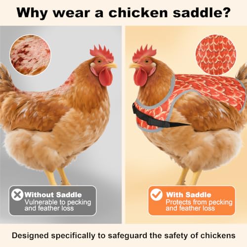 4pcs Chicken Saddles for Hens in Two Sizes, with 50 Sets of Chicken Foot Markers. Reusable Hen Mating Saddle Adjustable Hen Protection Device for Hens of Different Sizes (Orange-red) - color: Orange-red