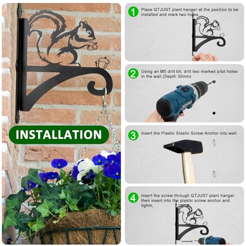 ATKKE Hanging Plant Bracket Hangers Indoor Iron Wall Mount,11” Squirrel Silhouette Ornamental Iron Hangers Hookers for Flower Pot Lantern Bird Feeder Wind Chimes - size: Squirrel