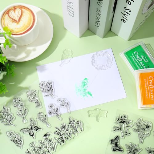 Whaline 5 Sheets Wildflower Clear Stamps Floral Leaves Butterfly Silicone Transparent Stamps for DIY Craft Card Making Scrapbooking Embossing Album Decor - style: Wildflower