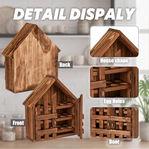 Wooden House Egg Holder Countertop,36 Hole,with Door,Brown | 3 Tier, Pull out Fresh Egg Storage, Eggs Racks Basket, Counter Egg Organizer, Farmhouse Kitchen Deocrations Gift - color: Brown, size: 36 Hole, style: with Door
