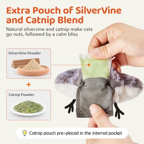 Potaroma Cat Toys 2 Pcs Flapping Sandpiper Pair-Mate | Lifelike Birds Chirp, Chargeable Touch Activated Kitten Fun Interactive Kitty Exercise with Catnip for All Breeds - style: Piper Couple