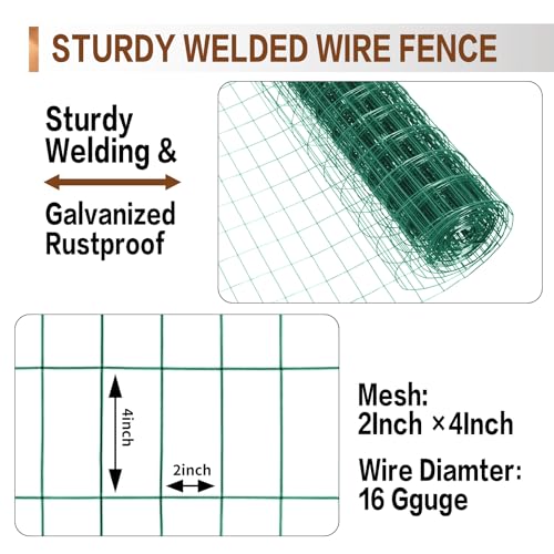 Tongmo 4 ft x 100 ft Green PVC Coated Welded Wire Fence, 16GA Garden Chicken Wire Fence Roll, Mesh Size 2" x 4" Hardware Cloth, Ideal for Yard Protection and Poultry Netting - color: Green, size: 4ft*100ft