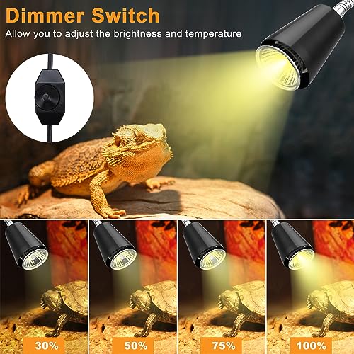 Reptile Heat Lamp Bulbs 110V, 2-Pack UVA/UVB Light for Turtles, 360° Rotatable Heating Lamp for Aquarium Terrarium, Aquatic Plants, Lizards and Snakes - color: Light Stand With Dimmer