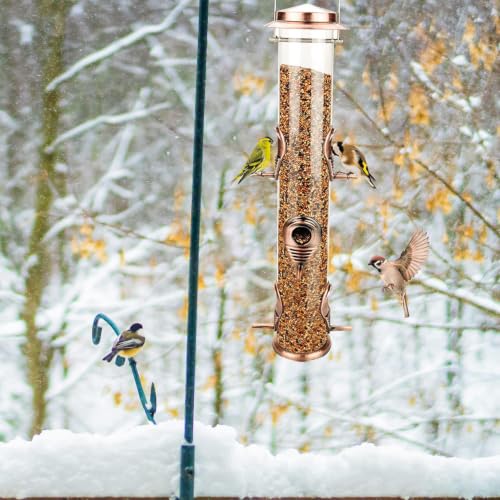 1PK Metal Wild Bird Feeder,Squirrel Proof Bird Feeders for Outside,Hanging 6 Port Tube Bird Feeder,Finch Bird Feeder for Attracting Birds in Your Lawn, Garden, Balcony-Antique Copper - color: Antique Copper