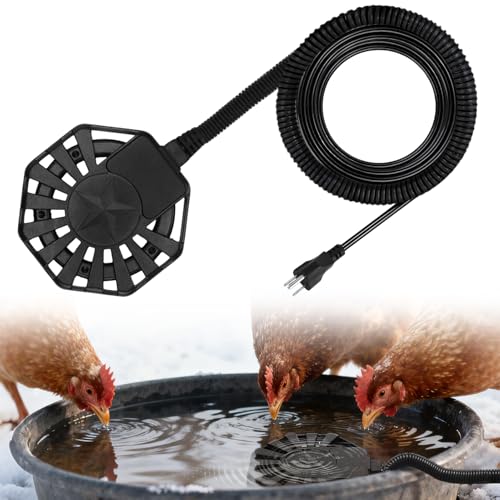 Apipi 250W Submersible Chicken Waterer Heater- Thermostatic Control Deicer for Max 25 Gals Water Capacity, Energy-Saving Rust-Proof Chicken Coop Poultry Water Heaters for Duck Goose Bird Livestock