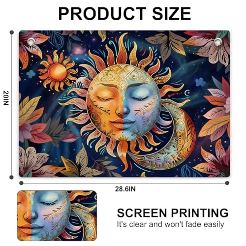 Hippie Sun and Moon Tapestry Banner Flag Wall Hanging for Bedroom Aesthetic | Boho Bohemian Hippy Mystic Floral Tapestries, Celestial Floral Backdrop Banner Decor for Living Room Dorm 28.5x20 Inch - color: Multi 0665