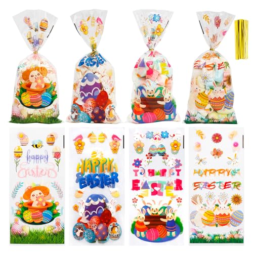 Yicelerate Easter Treat Bags, Easter Cellophane Bags, 200 Pcs Gift Cookie Candy Bag for for Kids Goodies Clear Cello Treats Basket Bag for Egg Hunt Party Favors Supplies - color: Easter, size: 1 Count (Pack of 200)