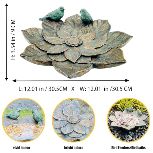 Bird Feeder and Outdoor Bird Bath Bowl, Antique Garden Resin Birdbath Bowl with Vintage Flower Design for Outside Yard or Table Decor - color: Bird Feeder