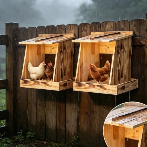 2 Pack Handcrafted Solid Wood Chicken Nesting Boxes – Outdoor Laying Box for Hens & Ducks, Easy to Mount & Clean, Perfect for Backyard Coop, Garden & Patio