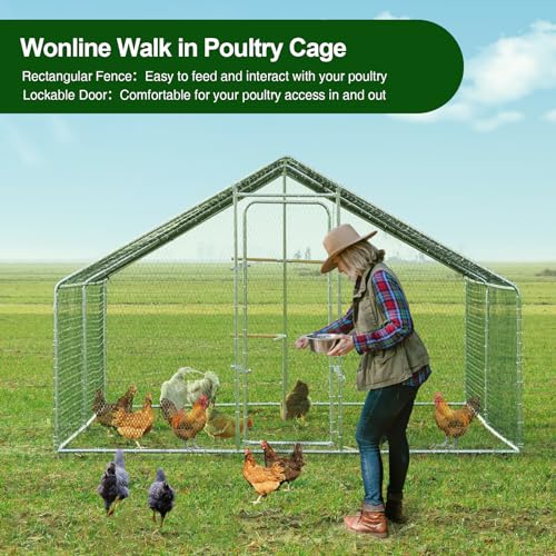 Chicken Coop Large Metal Chicken Run, Outdoor Walk-in Poultry Spire Roof Cage with Chicken Perch for Hen House, Duck Coop and Rabbit Run, Silver (9' L x 13.1' W x 6.56' H) - size: 157.5"L x 118.1"W x 78.7"H