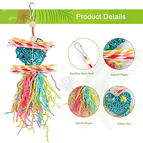YUEPET 4 Pack Bird Shredder Toys, Foraging Toy for Birds | Paper Strips for Shredding, Small Parrot Chew Toys, Cage Hanging Hooks, For Budgies, Parakeets, Lovebirds & Cockatiels