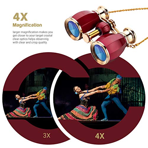 ESSLNB Opera Glasses Binoculars for Women Adults 4X30mm Theater Glasses Compact Binoculars for Theater and Concerts Antique with Case Removable Chain (Red) - color: Red