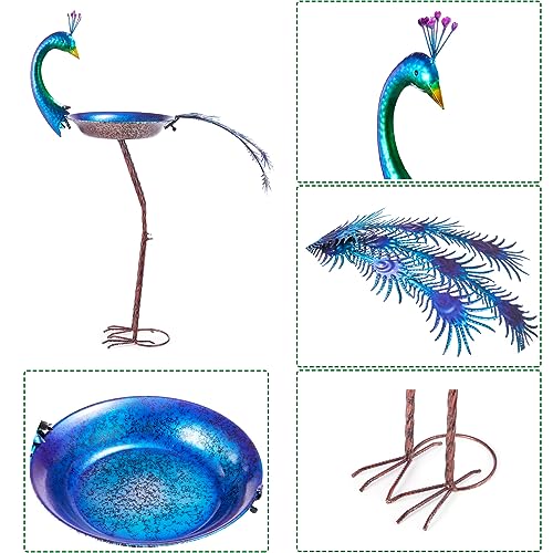 12.8" W*38.2" H Peacock Bird Bath,Metal Bird Bath Bowl,Outdoor Bird Bath | Bird Baths for Outdoors, Metal Bird Feeder Seed Trayr,Garden Lawn Yard Decor - color: multicolor-B