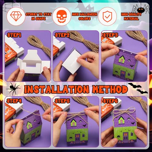 Zhanmai 48 Pcs Halloween Candy Treat Boxes Castle House Mini Halloween Party Favor Box Small Paperboard Gift Container for Holiday Party Treat Cookie Goodie Snack Gift Packaging - style: Candy Castle