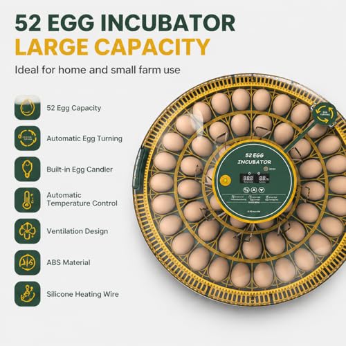 52 Egg Incubator with Automatic Egg Turning and Humidity Display, Incubators for Hatching Eggs, Chicken, Ducks, Goose, Pigeon, Quail, Parrot Incubator for Farm, Lab