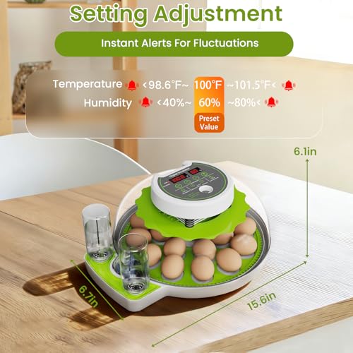 18-Egg Incubator with Automatic Egg Turning & Humidity Control, HD Panoramic View, Built-in Candler for Hatching Chicken, Duck, Quail Eggs Farms, Science Labs, Classroom, Home Use