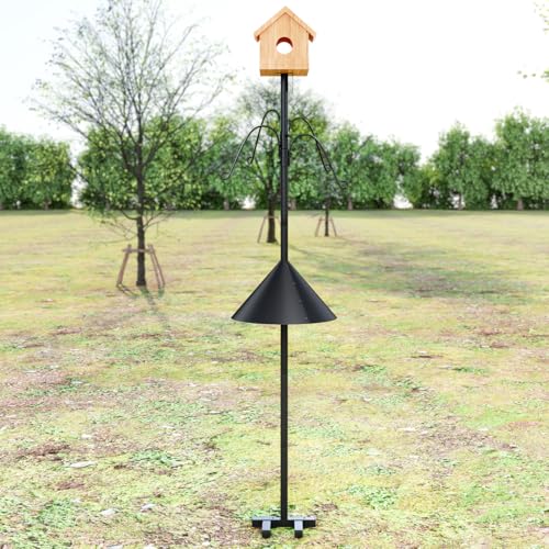 INGIORDAR Bird Feeder Pole with Squirrel Baffle Shepherd Hooks 101.97 in | Bird Feeder Pole with Squirrel Proof Baffle Bird Feeding Station with 4 Shepherd Hooks Garden Yard Bird House Not Included