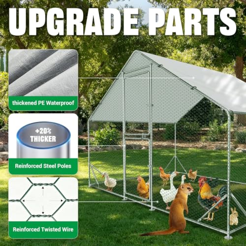 ACEPIC 10x6.5x6.5ft Metal Chicken Coop with Roosting Perch & Security Lock | Walk-in Poultry Cage with Waterproof & UV Resistant PE Top, Predator-Proof Hen Run - size: 118.11"L x 78.74"W x 78.74"H