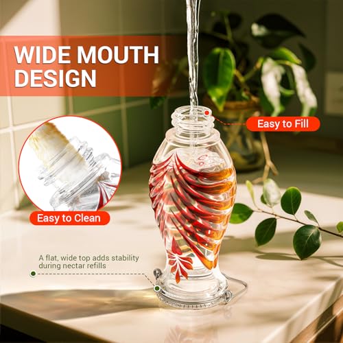 Hummingbird Feeder for Outdoors, 24oz Glass Nectar Feeder with Perch & 5 Flower Feeding Ports, Leakproof Hanging Bird Feeder for Garden Yard Decor, Outside Gifts for Women & Mom, Ruby Red - color: Ruby Red