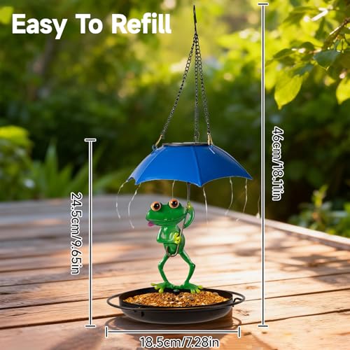 Solar Bird Feeders for Outdoors Hanging Garden Decor - Metal Frog Outdoor Figurine Solar Lights Hummingbird Feeder, Waterproof Wild Bird Feeders Garden Gifts for Women, Mom