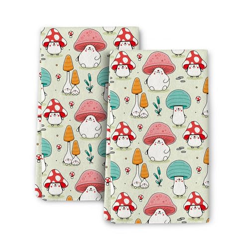 Cute Mushroom Kitchen Towels Decorative Set of 2, Funny Dish Towels | Absorbent Dish Cloths Set Tea Towels Hand Towels for Kitchen Baking Cooking Bathroom Decor - color: Cute Mushroom