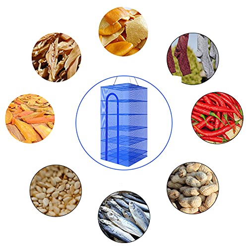 Hanging Drying Net Foldable Drying Rack Net Dryer 19.7"x19.7"x37.4" 6 Layer Folding Fish Mesh Collapsible Dry Net with Zippers for Drying Seeds Fish Vegetables Fruit Herb Food - color: Blue