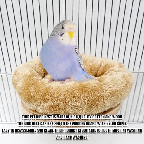 Bird Nest,1Pc Detachable Plush Parrot Hammock Bed,Winter Warm Bird House Snuggle Hut Birds Sleeping Bed Wood Perch for Budgies Cockatiel Conure Parakeet Hamster (Brown, Small) - color: Brown, size: Small