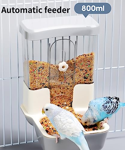 Automatic No Mess Bird Feeder - Bird Cage Accessories for Parakeet, Canary, Cockatiel, Finch - color: Grey