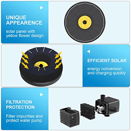 Yzert Solar Bird Bath Fountains,3.5W Glass Panel Solar Fountain Pump for Bird Bath No Battery,Solar Water Fountain Outdoor with 4 Fixed Pipes 7 Nozzles(Black) - color: Black