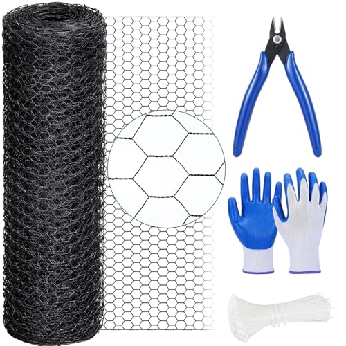 GlikCeil 48 in X 200 ft Chicken Wire Fencing Mesh, Metal Floral Chicken Wire for Floral Arrangements, 0.6 Inch Hexagonal Galvanized Poultry Netting for Garden, Coop Barrier, Duck Rabbit Cage(Black) - color: Black, size: 48 in X 200 ft