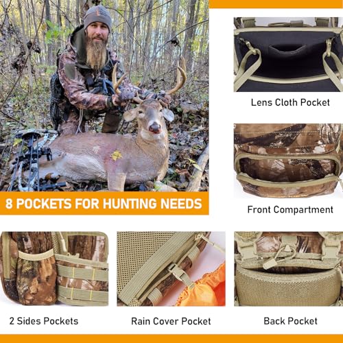 NEW VIEW Binocular Harness Chest Pack, Bino Case with Rangefinder Pouch and Rain Cover, Silent Chest Rig with 8 Pockets for Hunting, Hiking, Bird Watching - style: Base