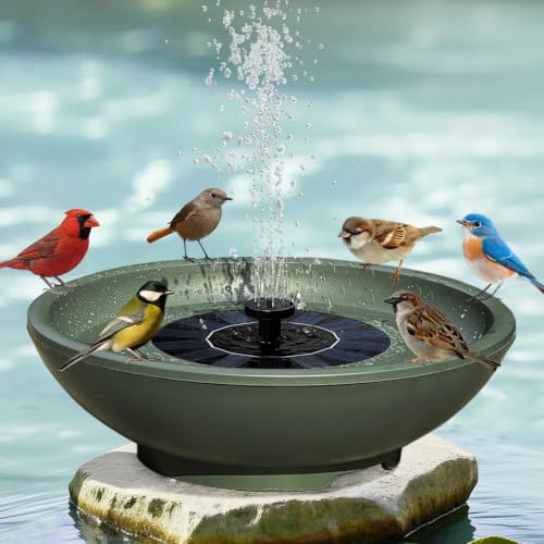 Solar Fountain Bird Bath for Outside, 12.5" Outdoor Green Birdbath Bowl Fountain with 6 Nozzles Freestanding Ground Bird Playing Bowl for Garden/Patio/Yard/Balconies and Lawns Decor